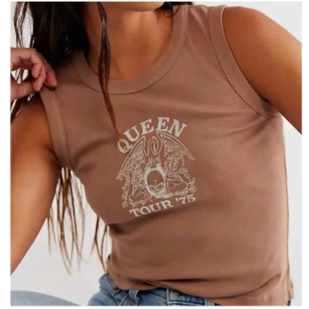 NWT DAYDREAMER Queen Tour '75 Scoop Neck Tank Top in Brown
